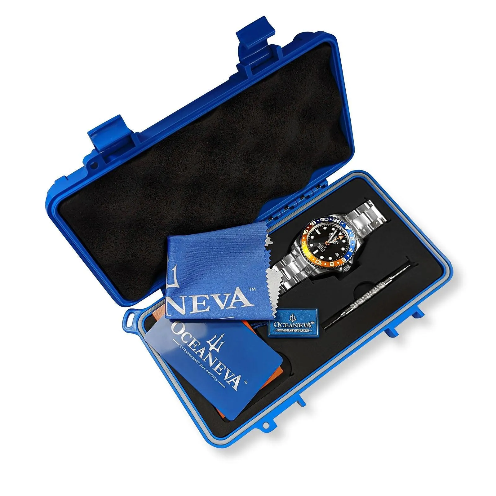 Oceaneva Men's GMT Automatic Deep Marine Explorer 1250M Pro Diver Blue Orange Bezel Watch