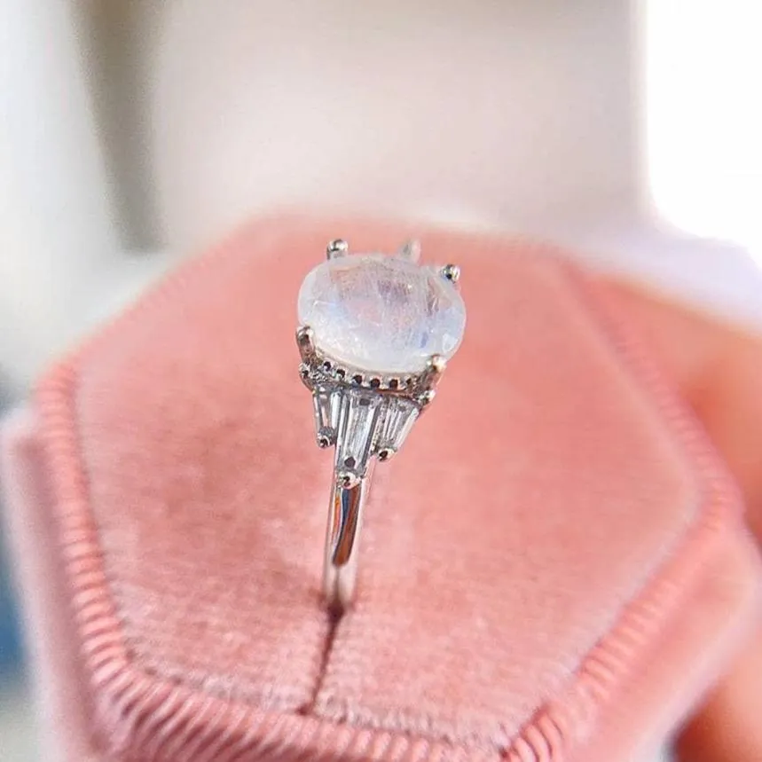 Oval Cut Natural Moonstone Engagement Ring