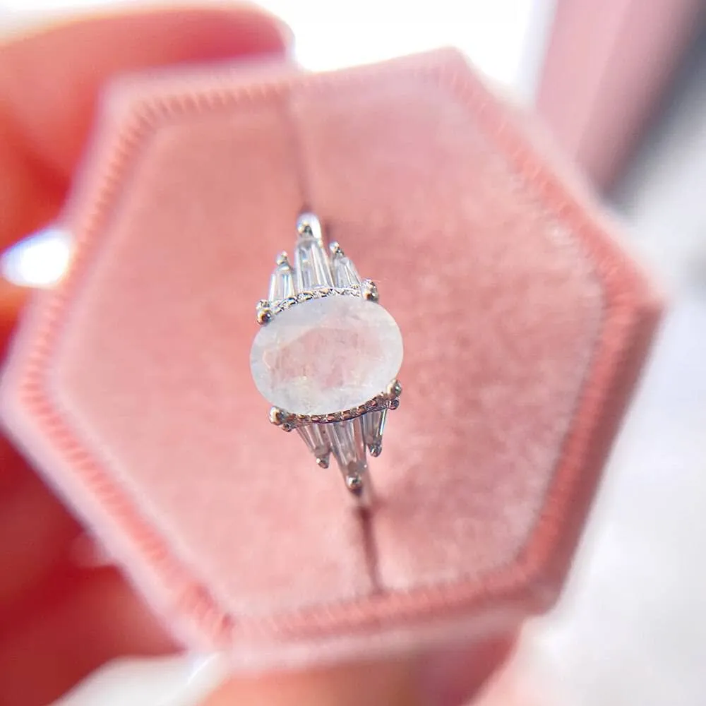 Oval Cut Natural Moonstone Engagement Ring