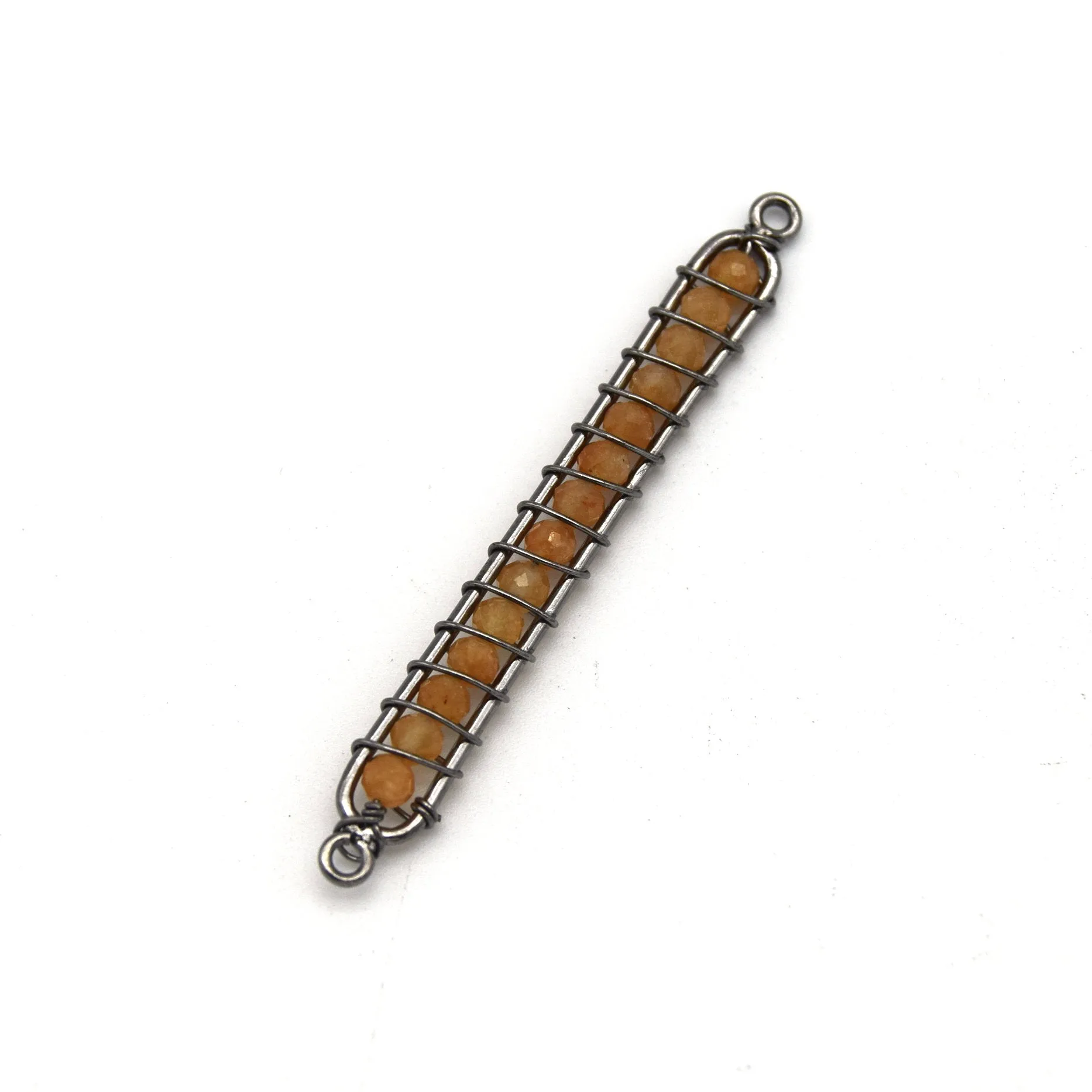 Peach Moonstone Bezel | 42mm x 4mm Gunmetal Wire Wrapped Bead Inclosure Pendant Connector
