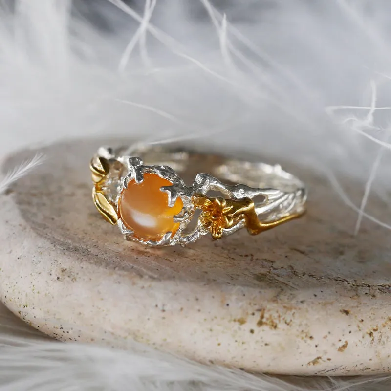 Peach Moonstone Engagement Ring "Sue"