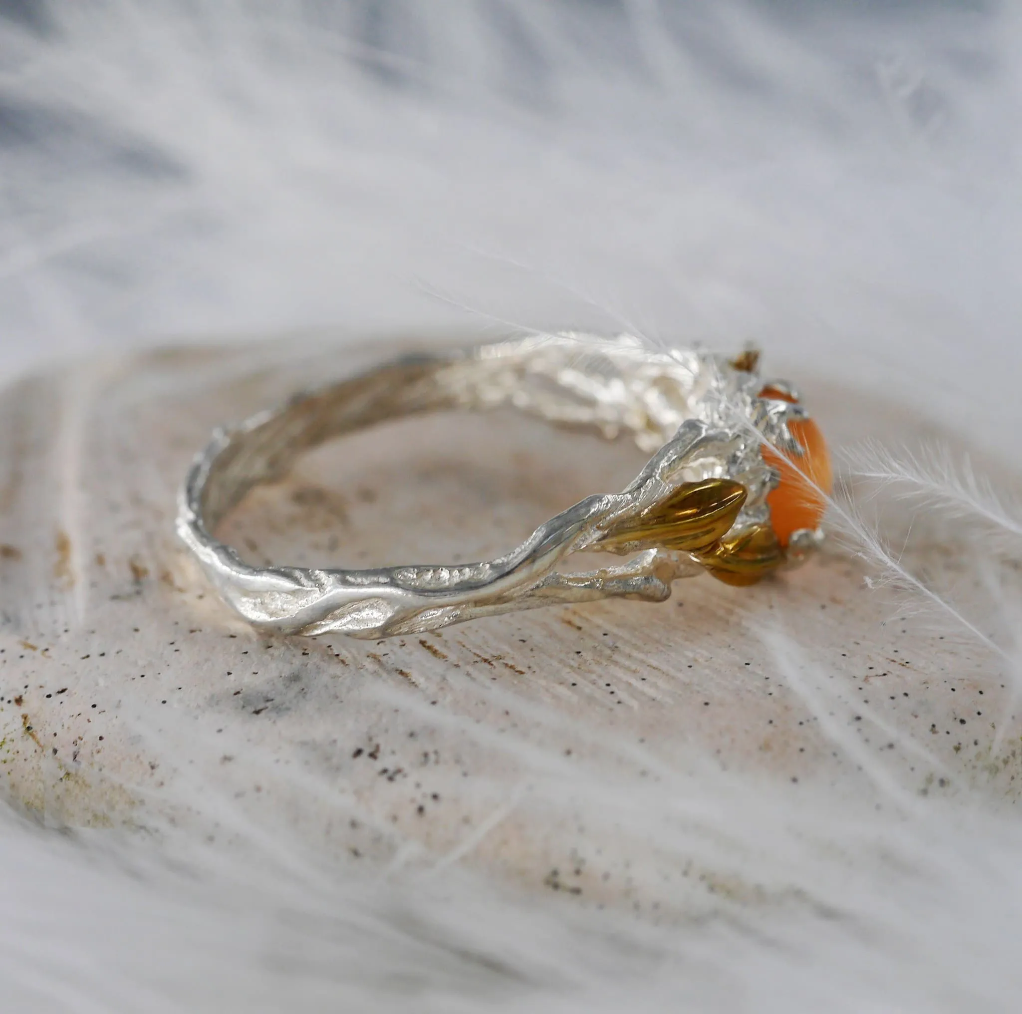 Peach Moonstone Engagement Ring "Sue"