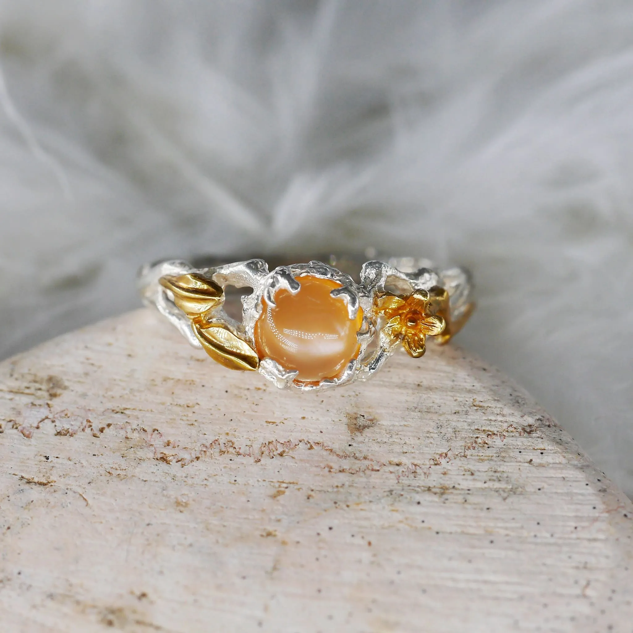 Peach Moonstone Engagement Ring "Sue"