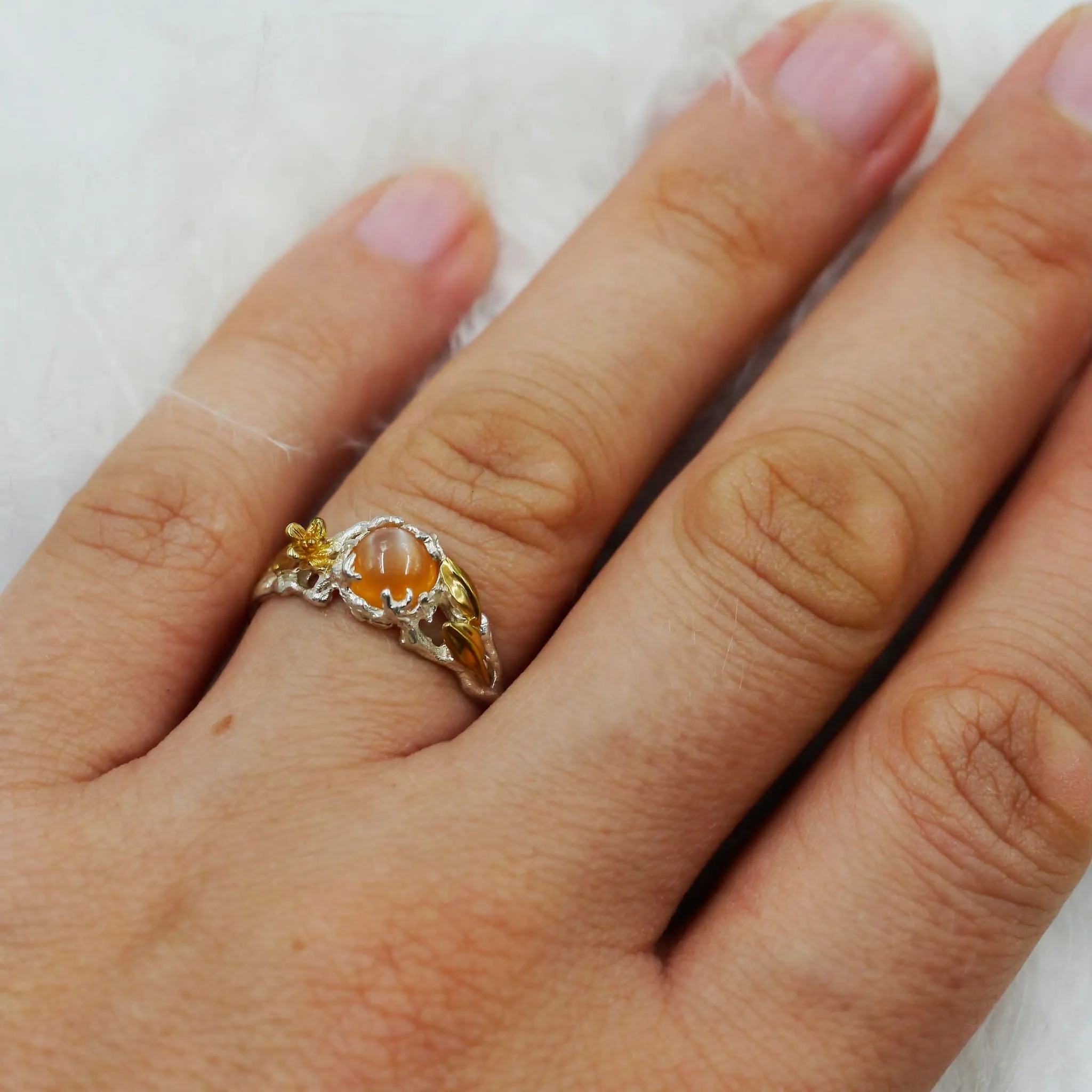 Peach Moonstone Engagement Ring "Sue"