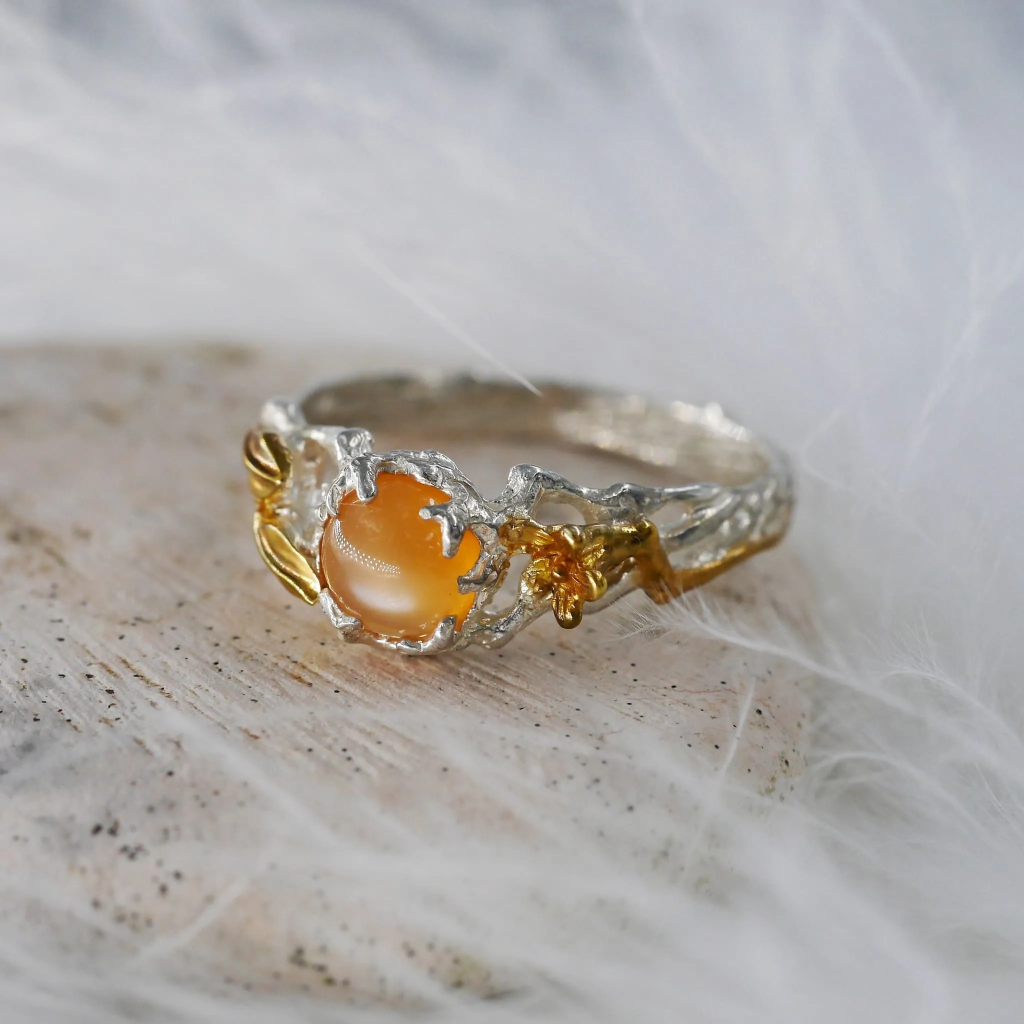 Peach Moonstone Engagement Ring "Sue"