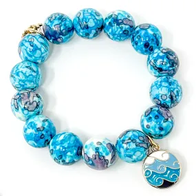 Powerbeads By Jen Aqua Blue Watercolor Agate with Enameled Wave
