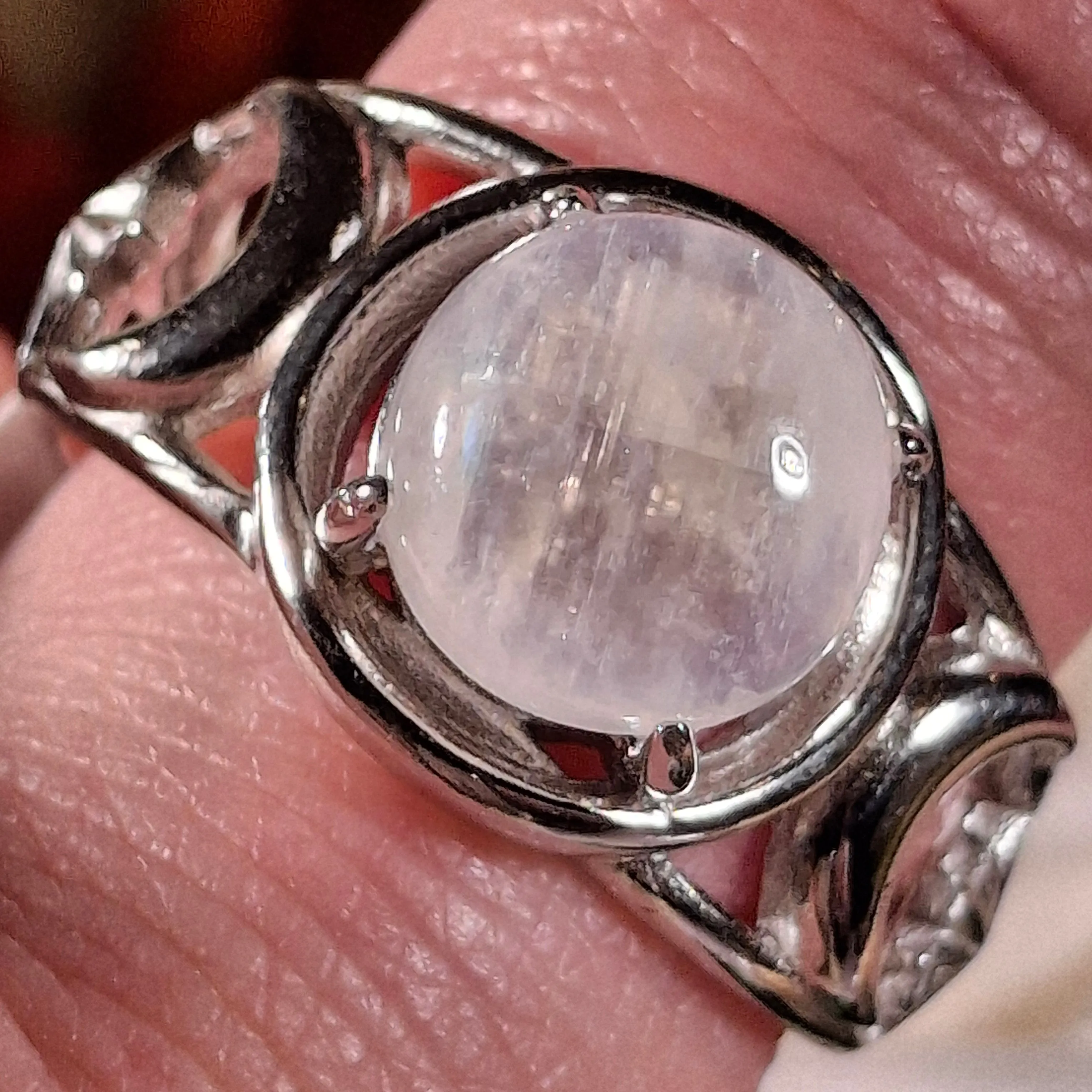 Rainbow Moonstone Triple Moon Cuff Ring .925 for New Beginnings and Goddess Energy