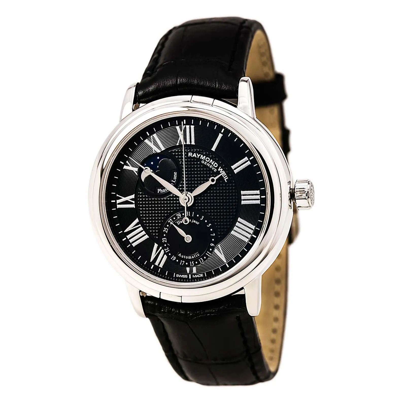 Raymond Weil 2839-STC-00209 Men's Maestro Black Dial Black Leather Strap Automatic Watch