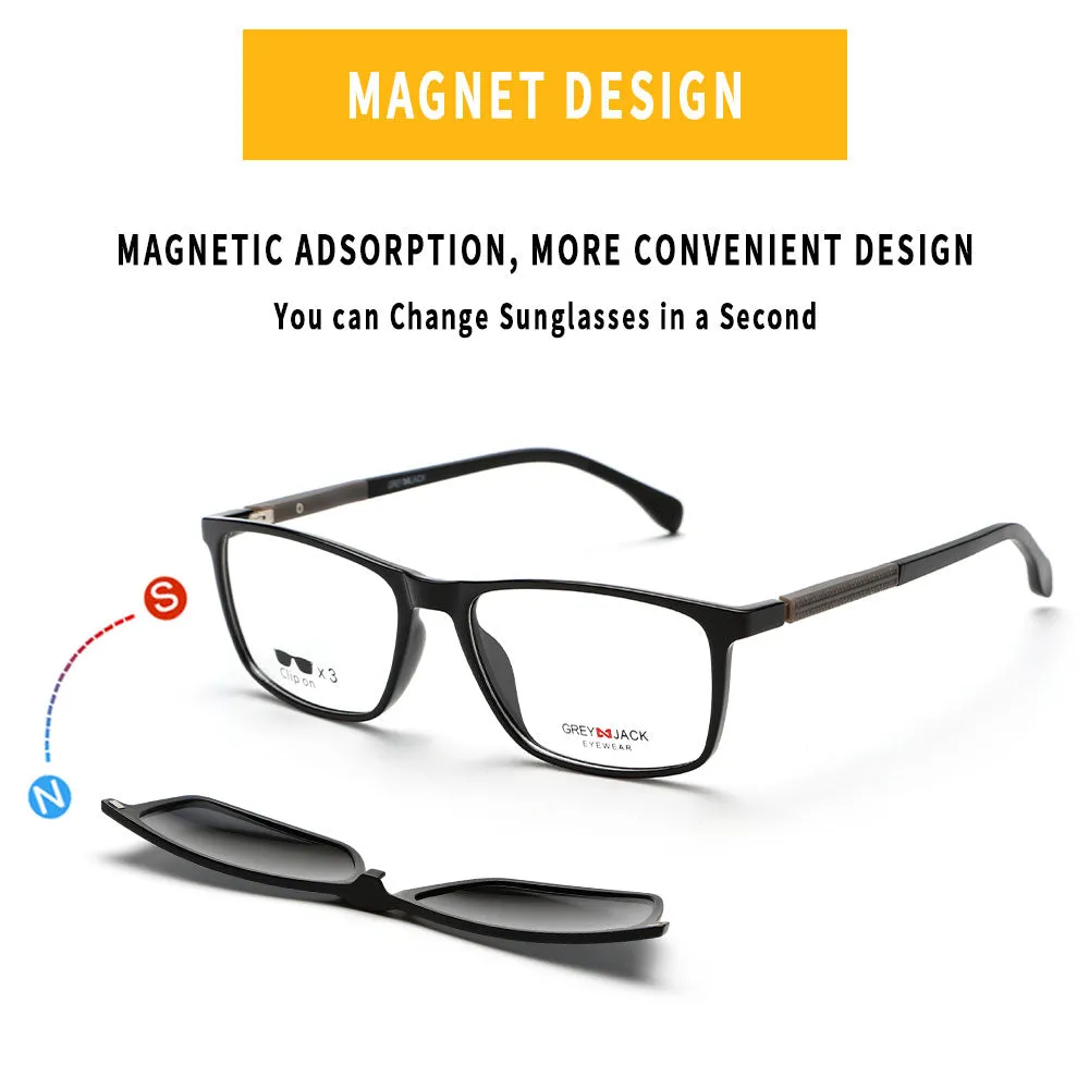 Rectangle Clip on Rectangle Clip on TR90 Spectacle Frame with Sunglasses Lens 10009
