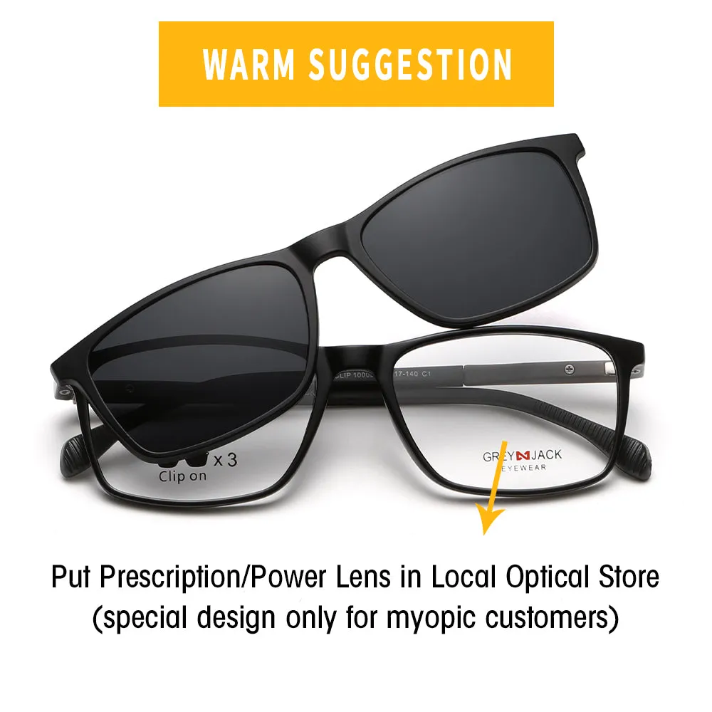 Rectangle Clip on Rectangle Clip on TR90 Spectacle Frame with Sunglasses Lens 10009