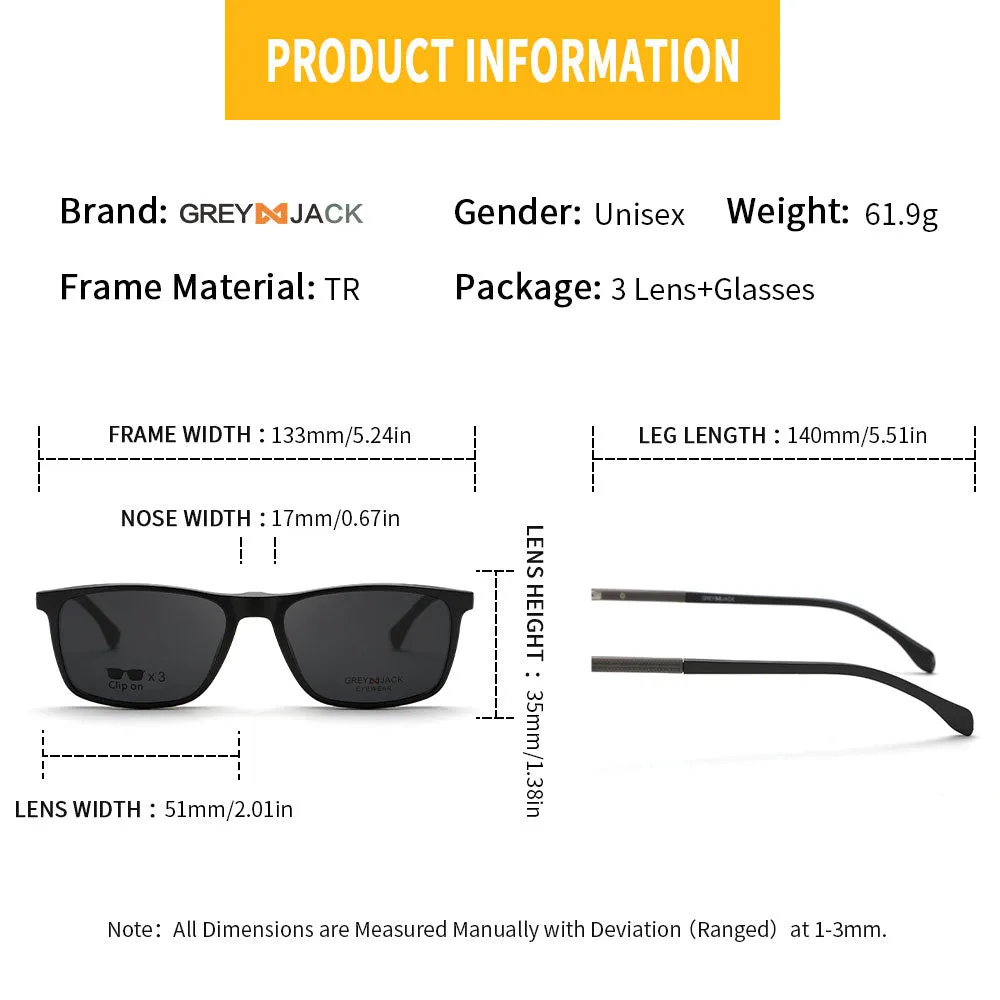 Rectangle Clip on Rectangle Clip on TR90 Spectacle Frame with Sunglasses Lens 10009