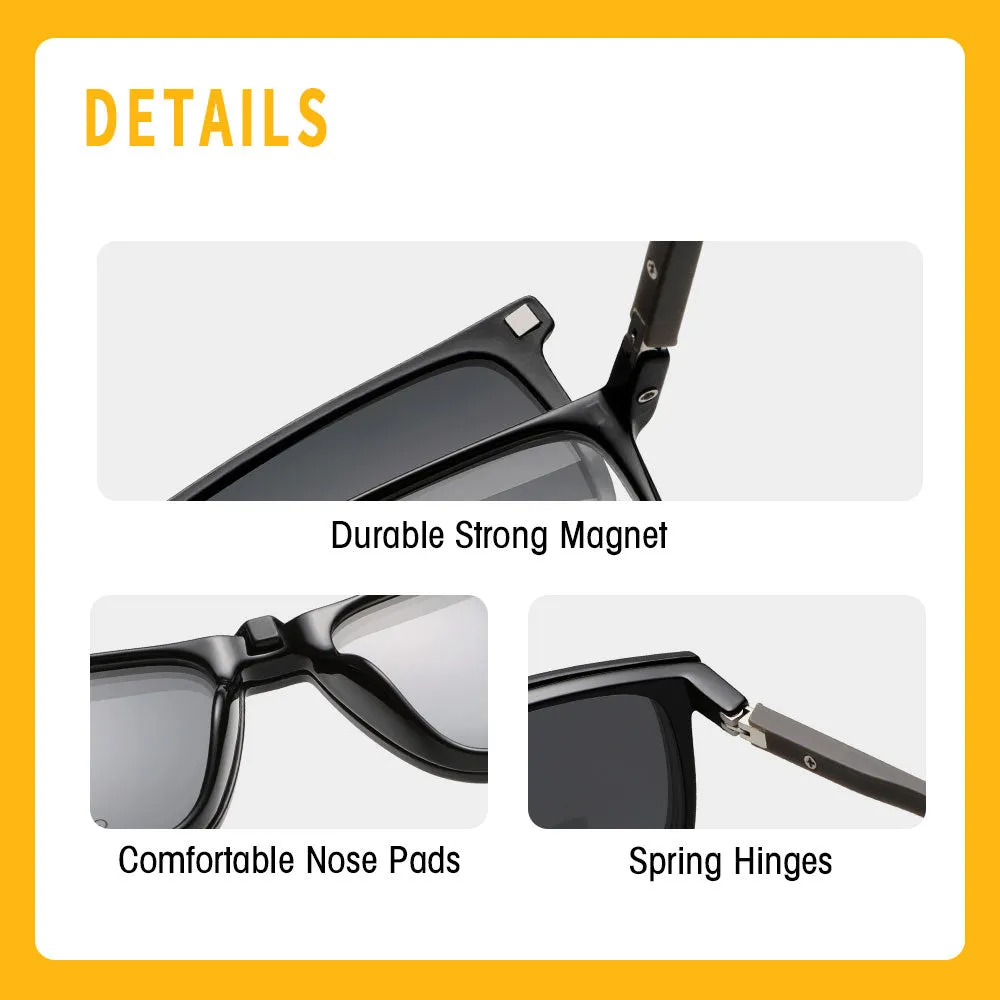Rectangle Clip on Rectangle Clip on TR90 Spectacle Frame with Sunglasses Lens 10009