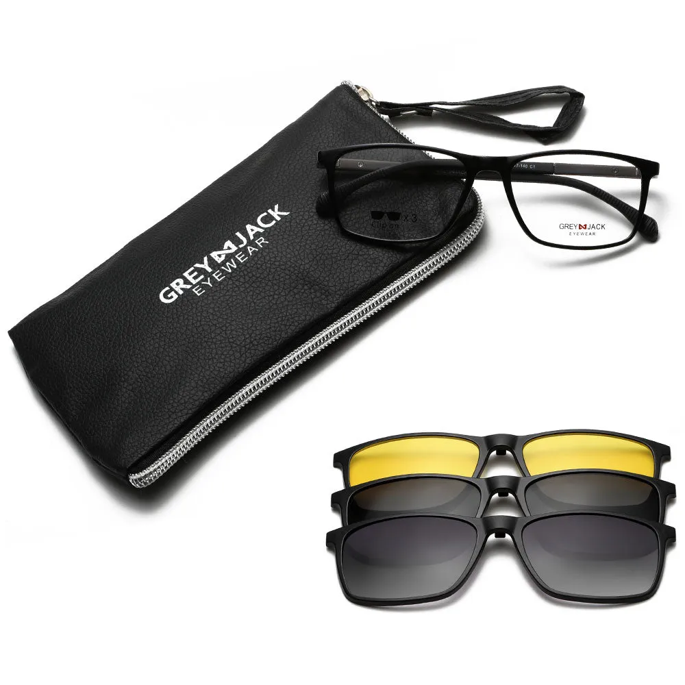 Rectangle Clip on Rectangle Clip on TR90 Spectacle Frame with Sunglasses Lens 10009