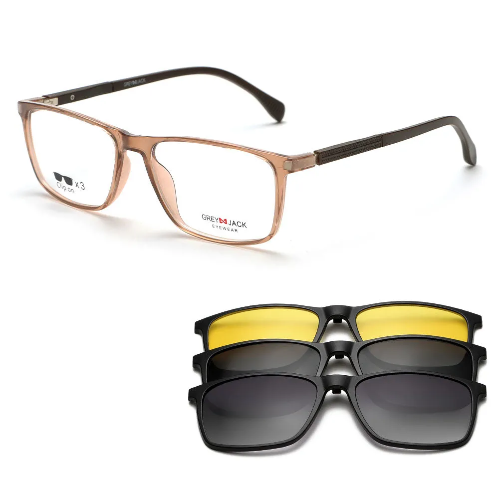 Rectangle Clip on Rectangle Clip on TR90 Spectacle Frame with Sunglasses Lens 10009