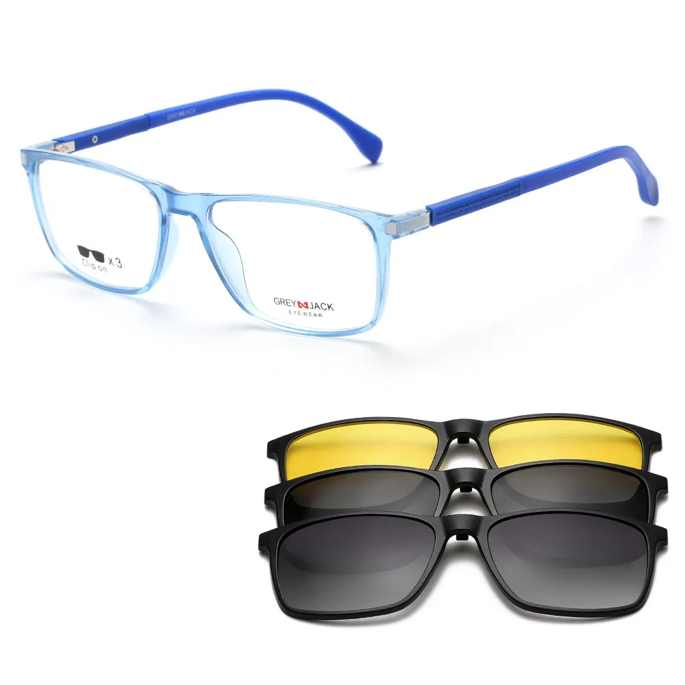 Rectangle Clip on Rectangle Clip on TR90 Spectacle Frame with Sunglasses Lens 10009