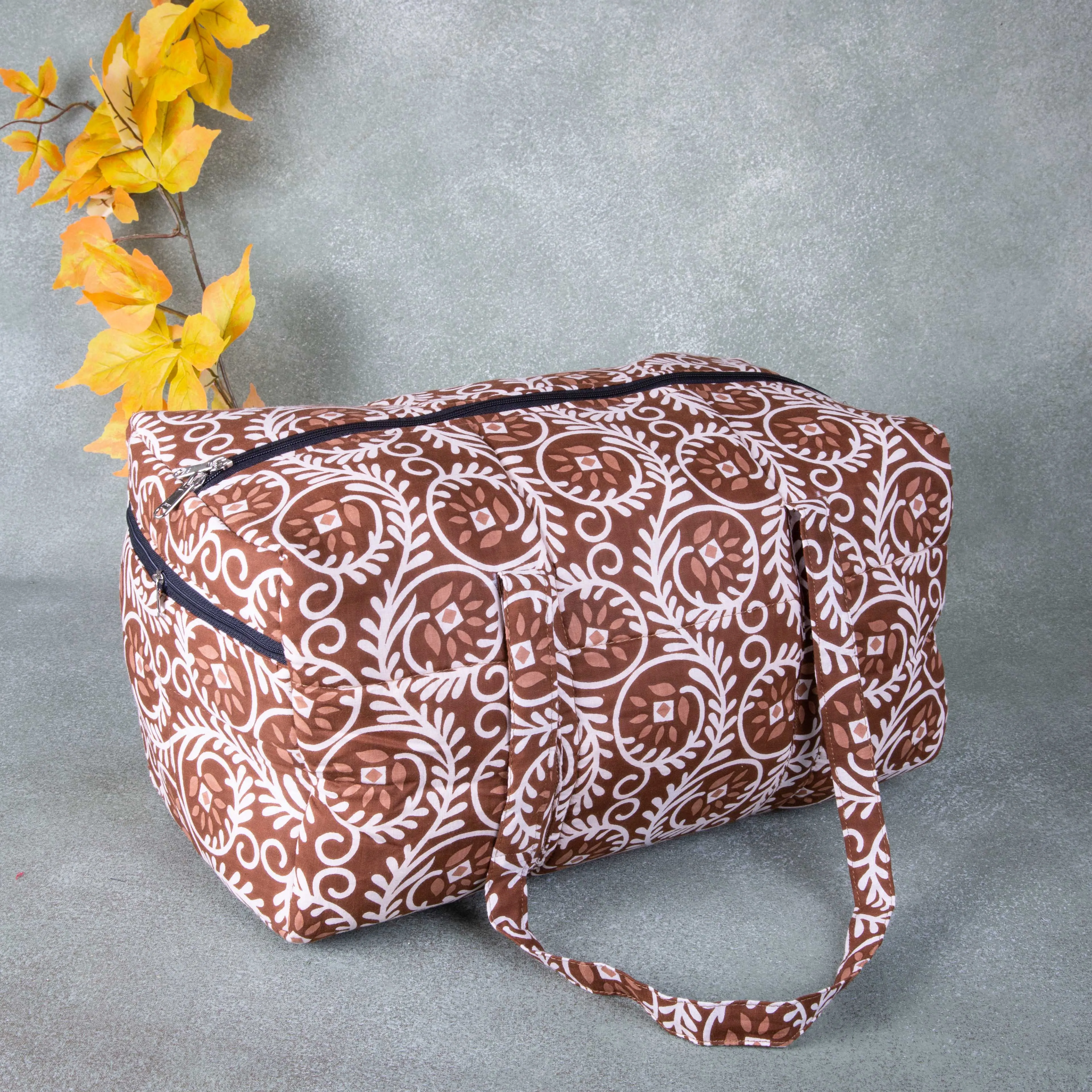 Rectangle Travel Bag Brown Colour With white Prints
