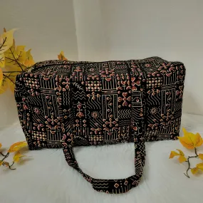 Rectangle Travel Bag Brown with Red Graphic Design.