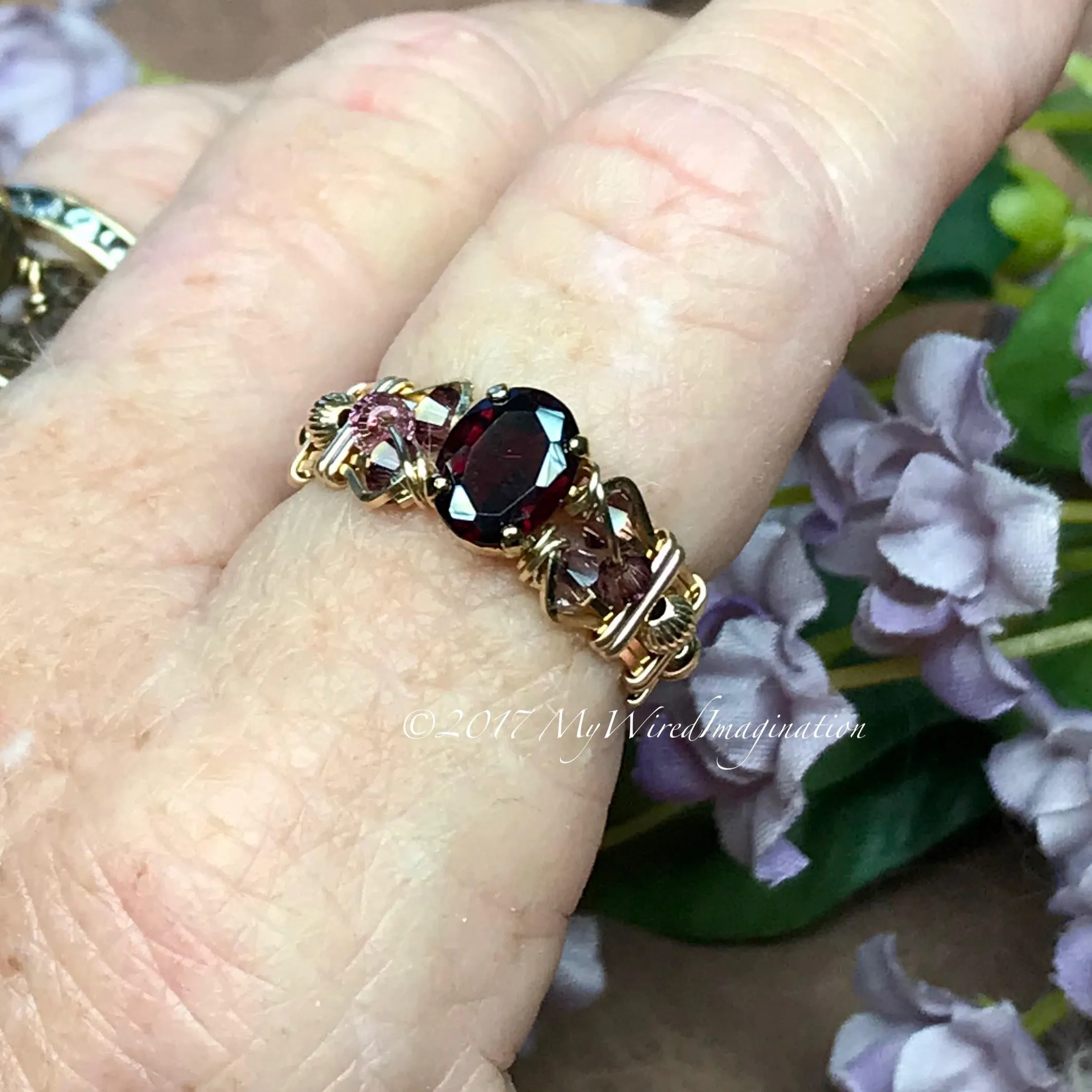 Rhodolite Garnet, Handmade Ring, Raspberry Rhodolite, Dark Red Garnet
