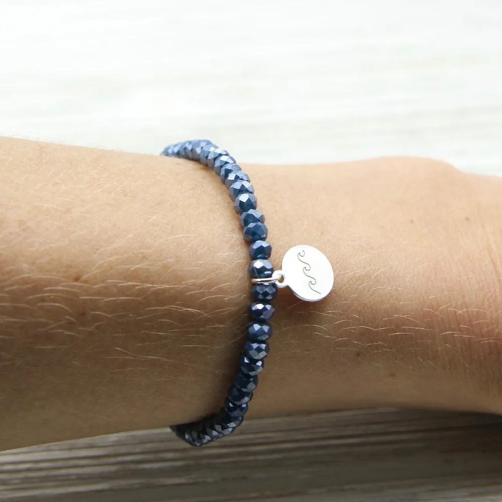 Ride the Wave ~ Stretchy Navy Crystal Bracelet
