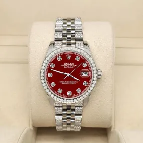 Rolex Datejust 31mm 3.30ct Diamond Bezel/Bracelet/Imperial Red Dial Watch  TFJ-142508193
