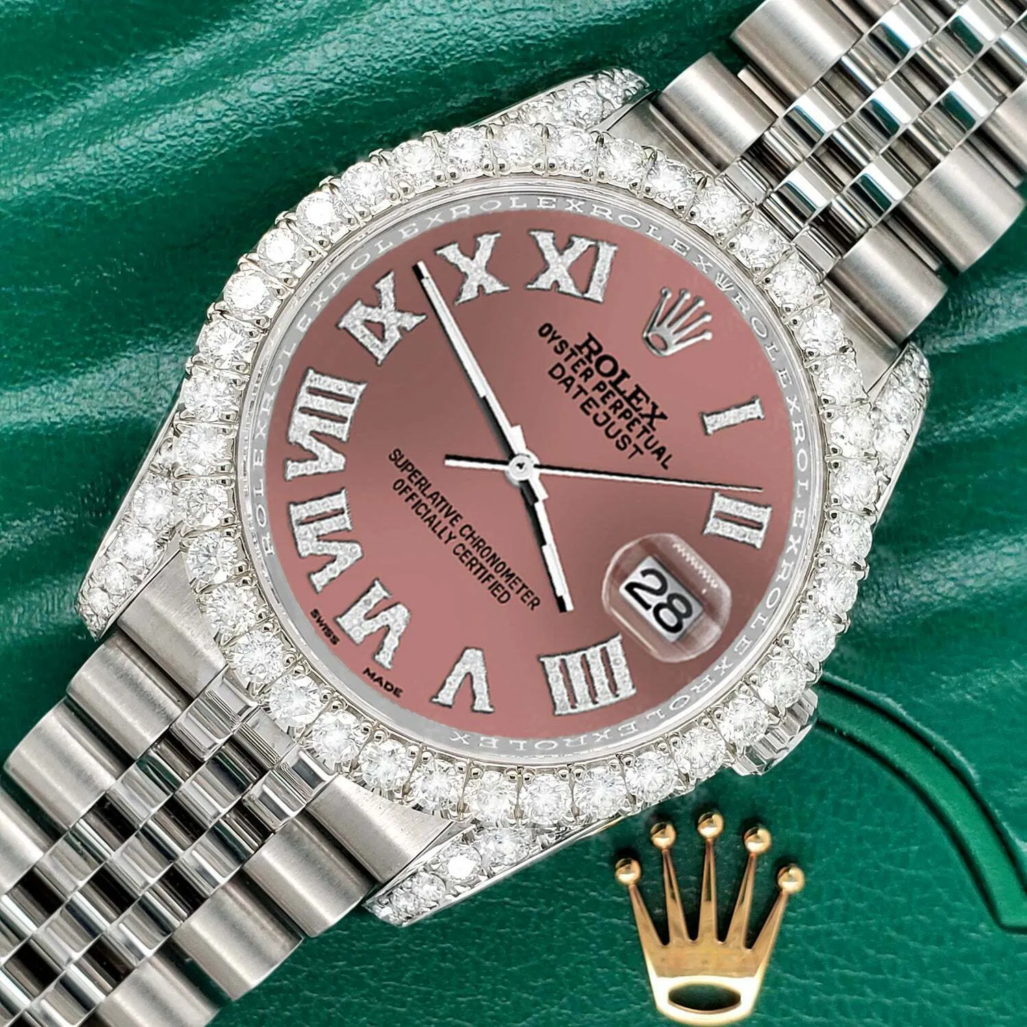 Rolex Datejust  36mm 4.2CT Diamond Bezel/Lugs/Salmon Roman Dial Watch TFJ-142508669