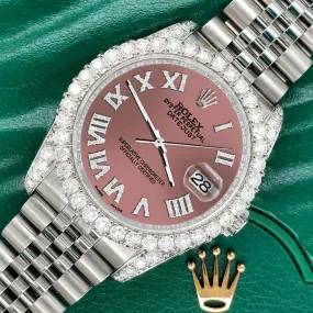 Rolex Datejust  36mm 4.2CT Diamond Bezel/Lugs/Salmon Roman Dial Watch TFJ-142508669