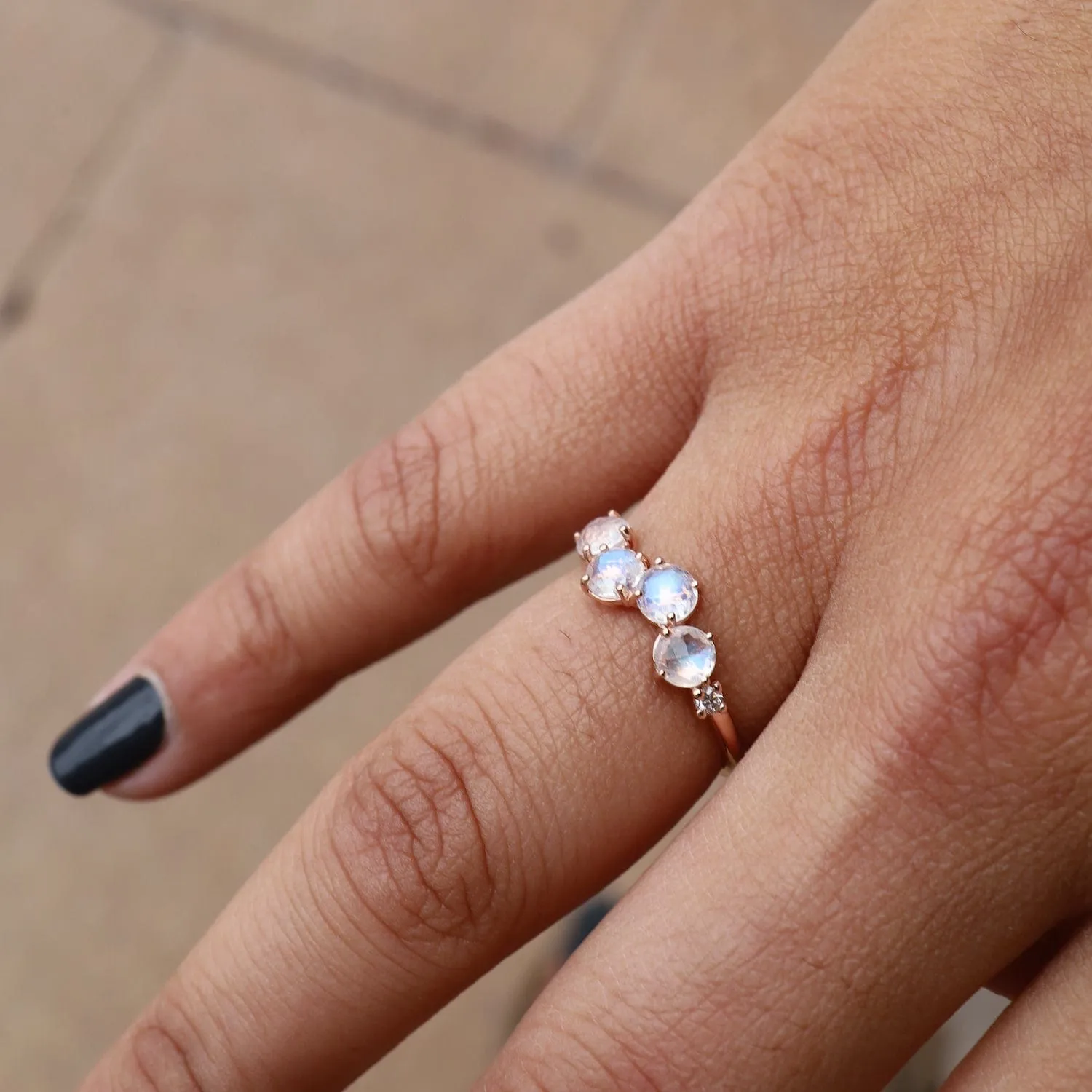 Rose Gold Round Rainbow Moonstone Ring