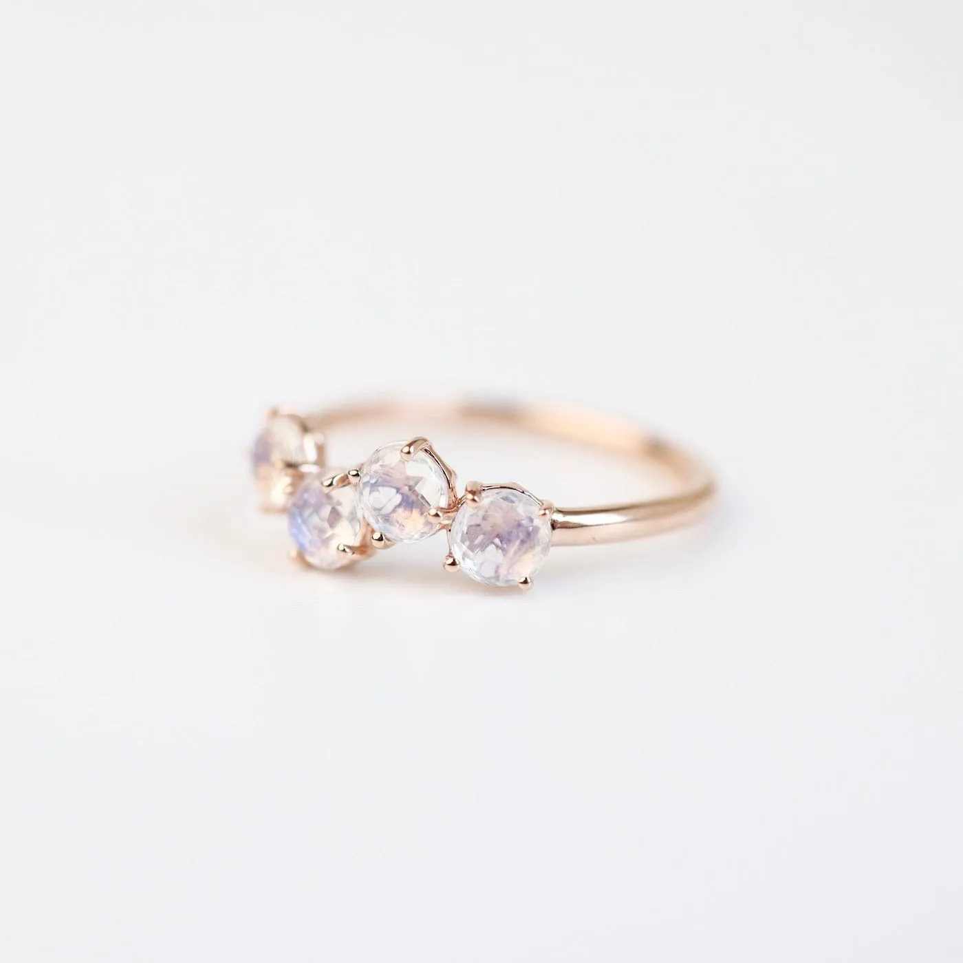 Rose Gold Round Rainbow Moonstone Ring