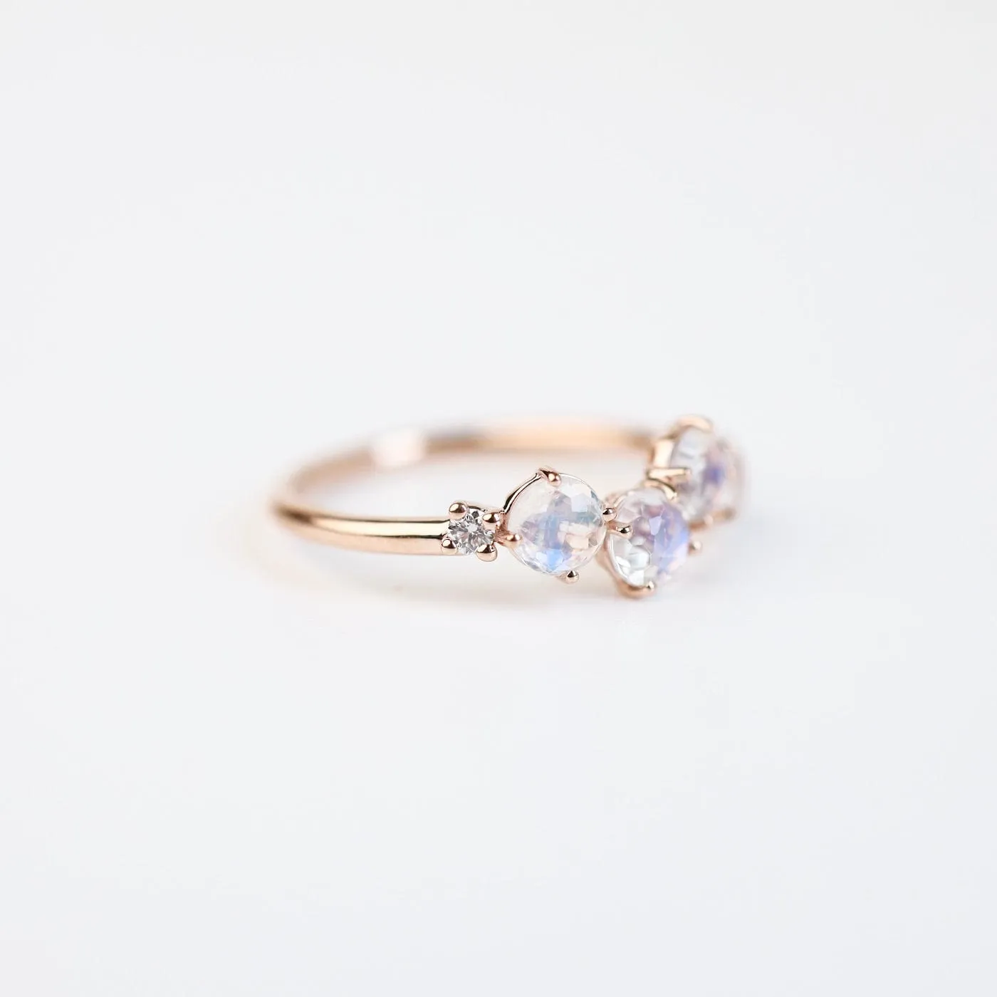 Rose Gold Round Rainbow Moonstone Ring