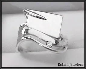 Rowing Oar Blade and Wave with Diamond Ring