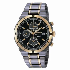 Seiko Mens Chronograph Black and Gold IP Watch SNAA30P9