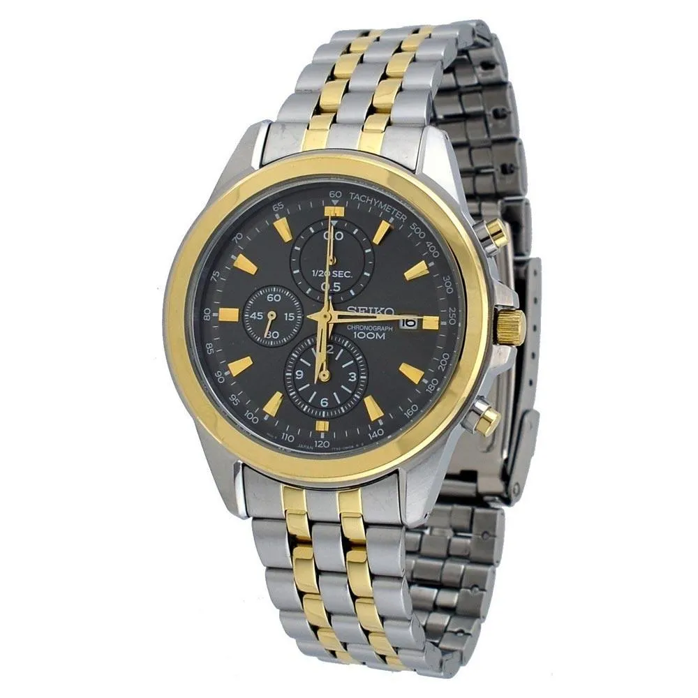 Seiko SNDF06 Men's Chronograph Grey Dial Two Tone Steel Bracelet Watch