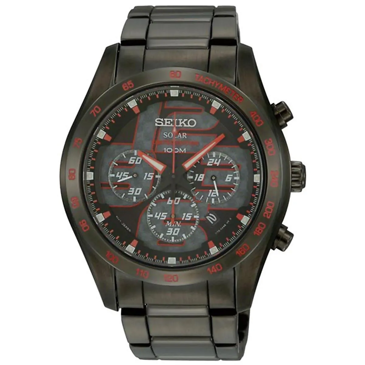 Seiko SSC071P1 Men's Criteria Solar Grey Dial Black IP Steel Bracelet Chronograph Watch