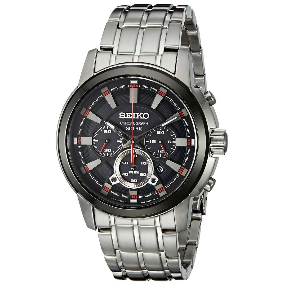 Seiko SSC389 Men's Core Solar Black Dial Steel Bracelet Chronograph Watch