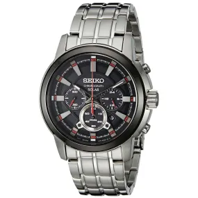 Seiko SSC389 Men's Core Solar Black Dial Steel Bracelet Chronograph Watch