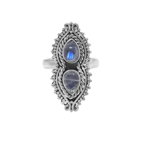 Silver Double NightSky Moonstone Ring