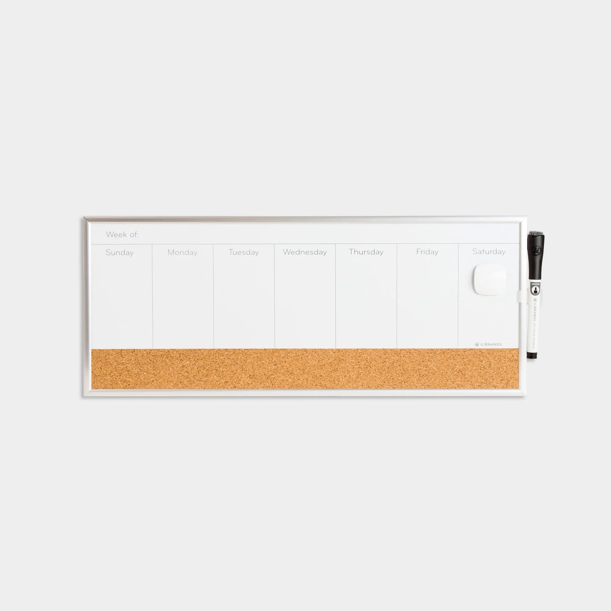 Silver Metal Frame Dry Erase Weekly Calendar   Cork Strip