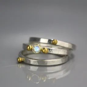 Silver Moonstone Stacking Rings Set