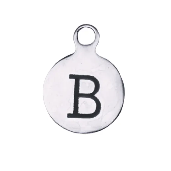 Silver Round Initial Charm - Letter B
