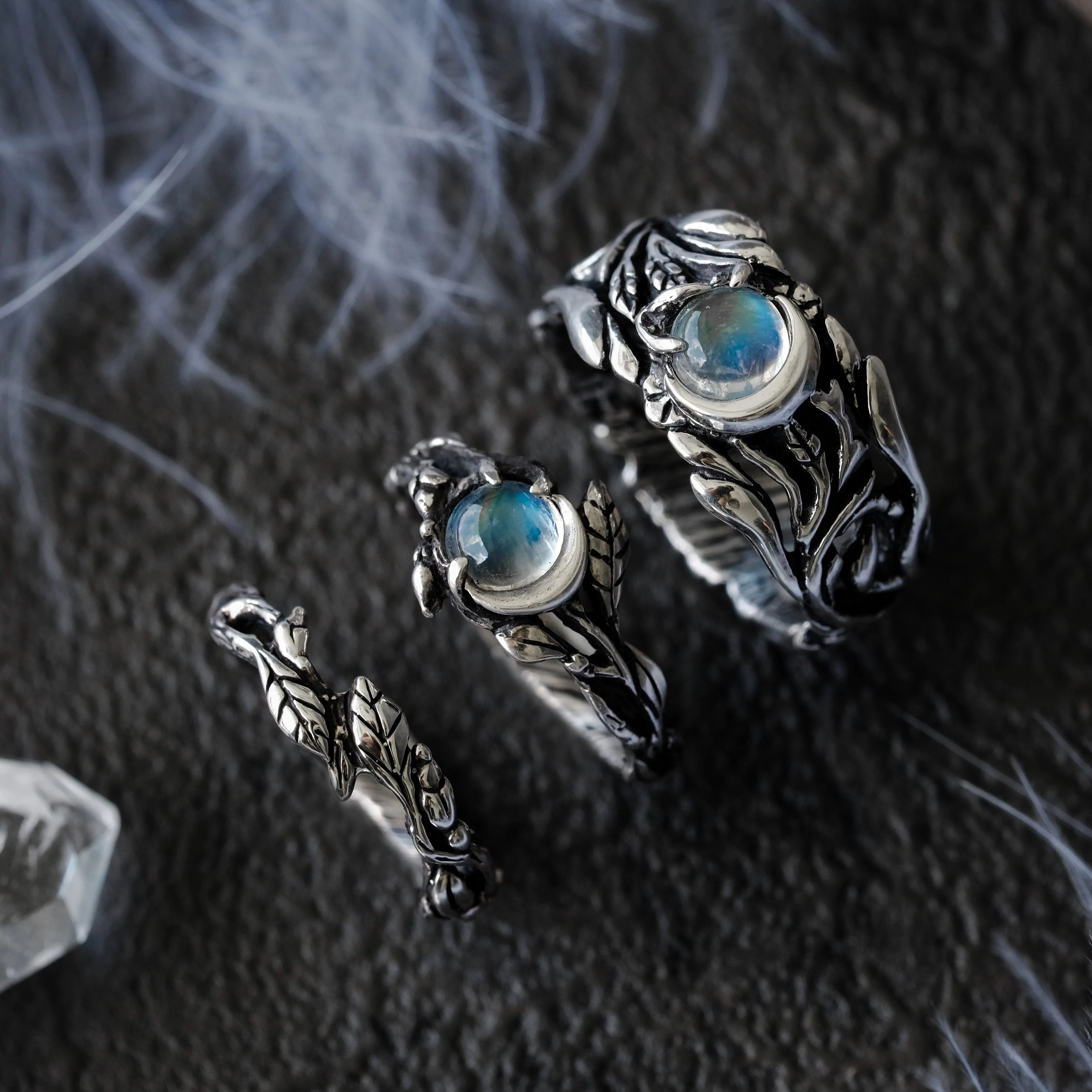 Silver Wedding Rings Set For Him and Her "Luna"