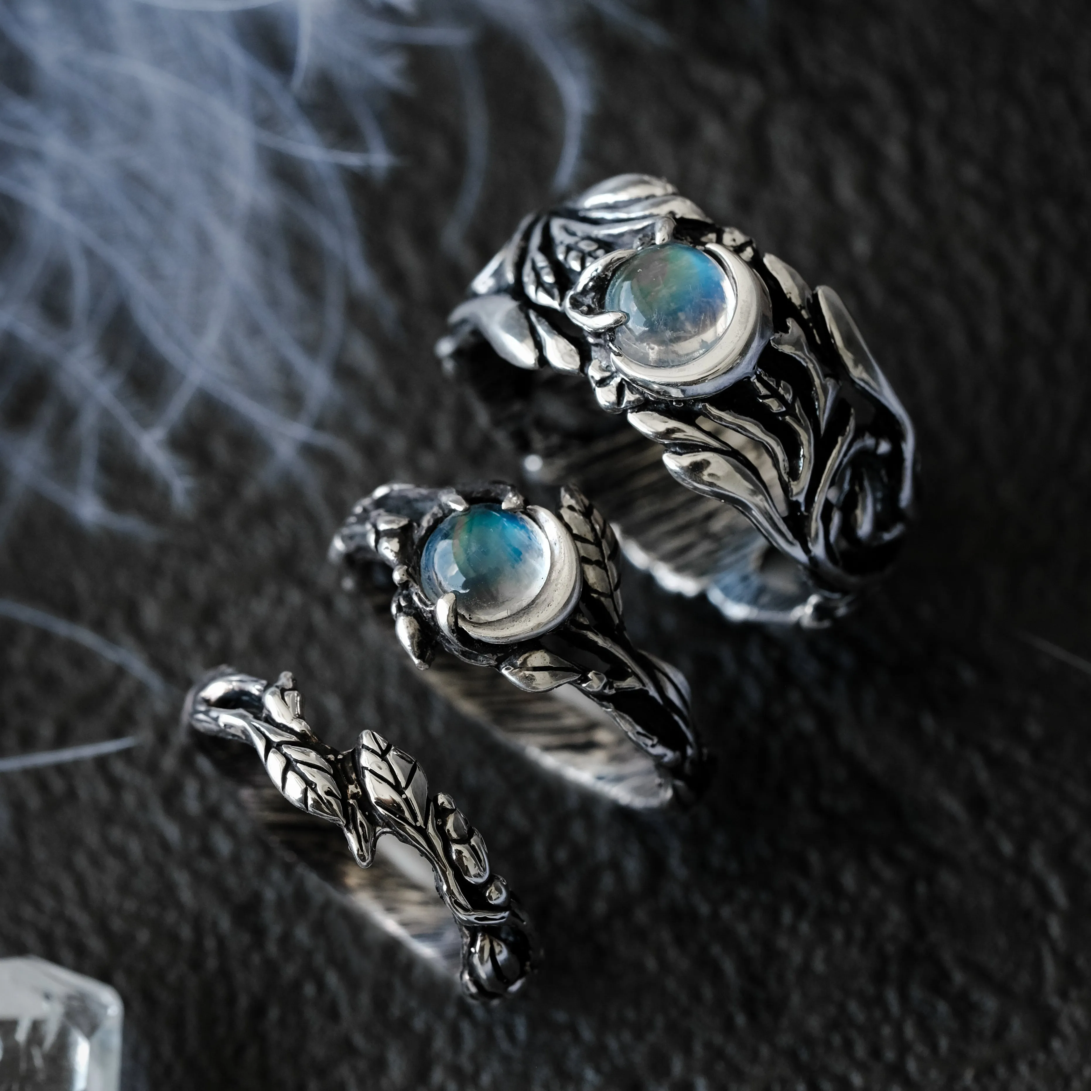 Silver Wedding Rings Set For Him and Her "Luna"