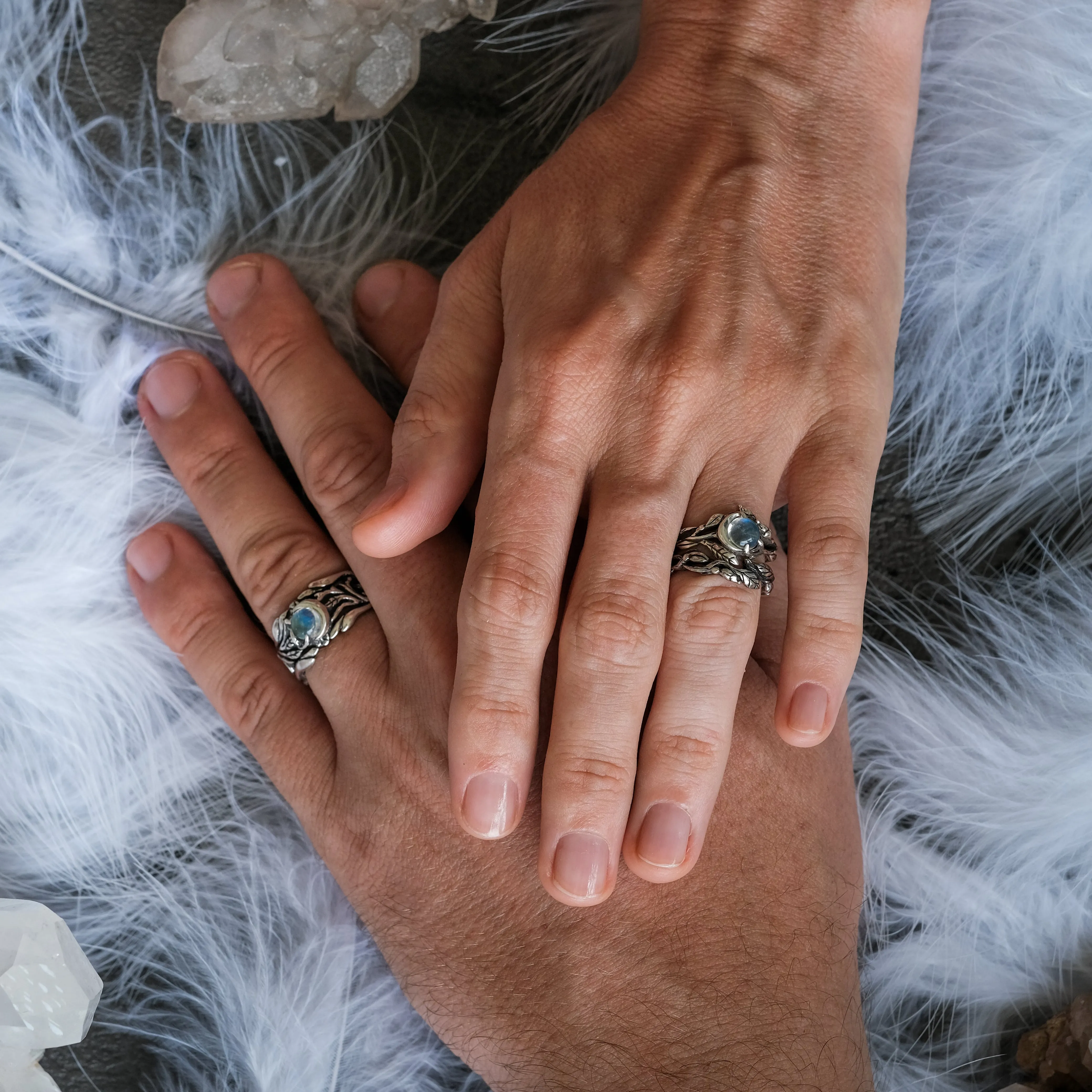 Silver Wedding Rings Set For Him and Her "Luna"