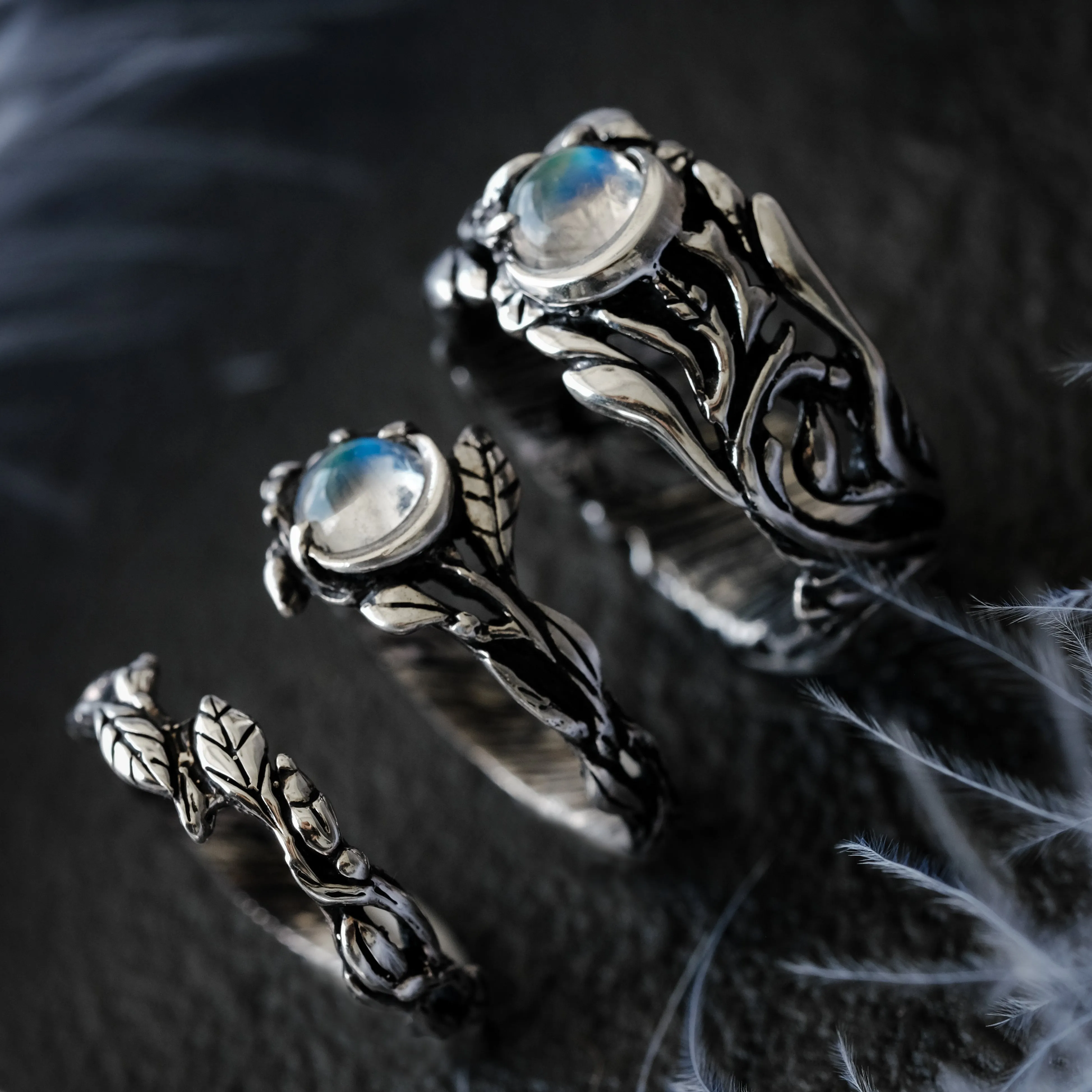 Silver Wedding Rings Set For Him and Her "Luna"