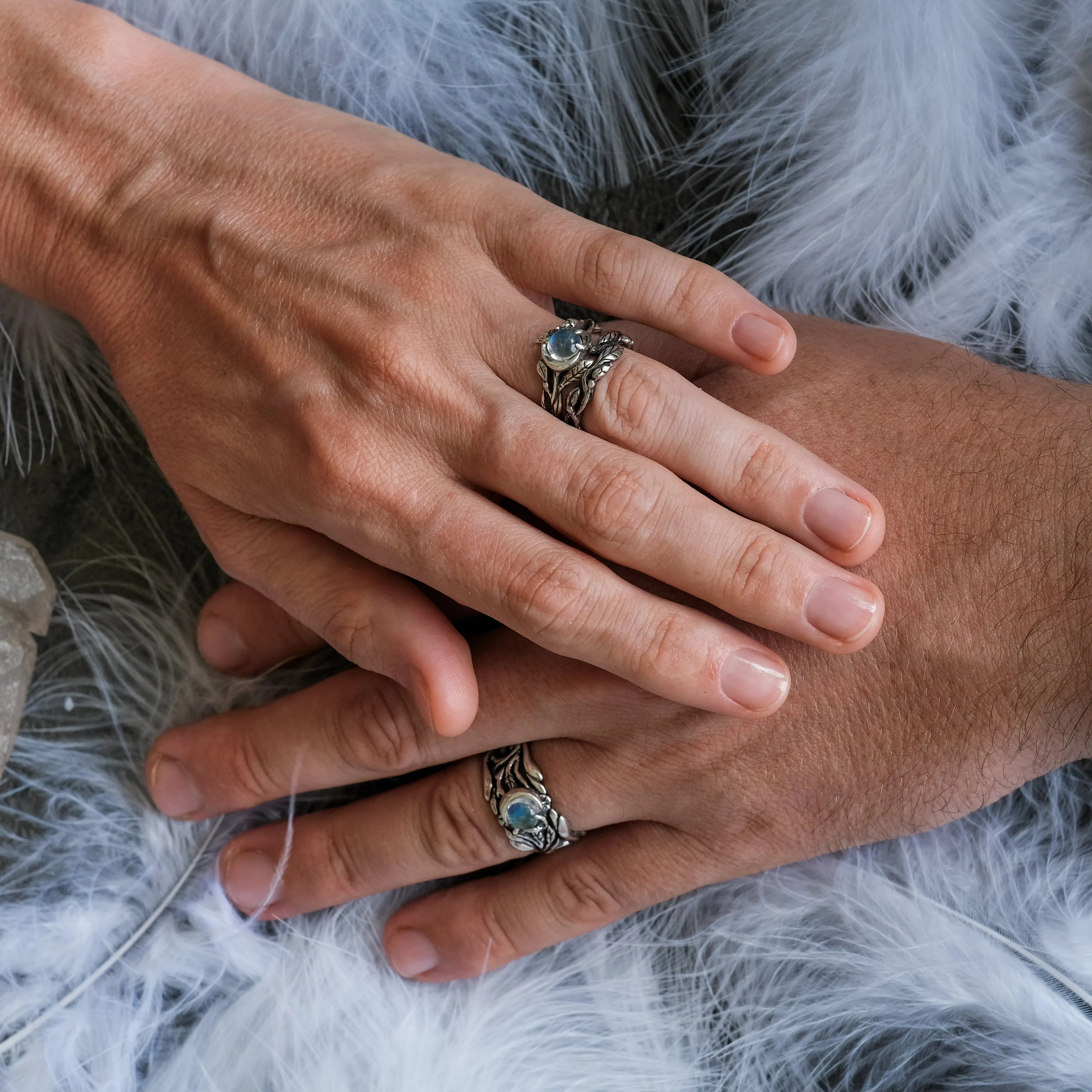 Silver Wedding Rings Set For Him and Her "Luna"