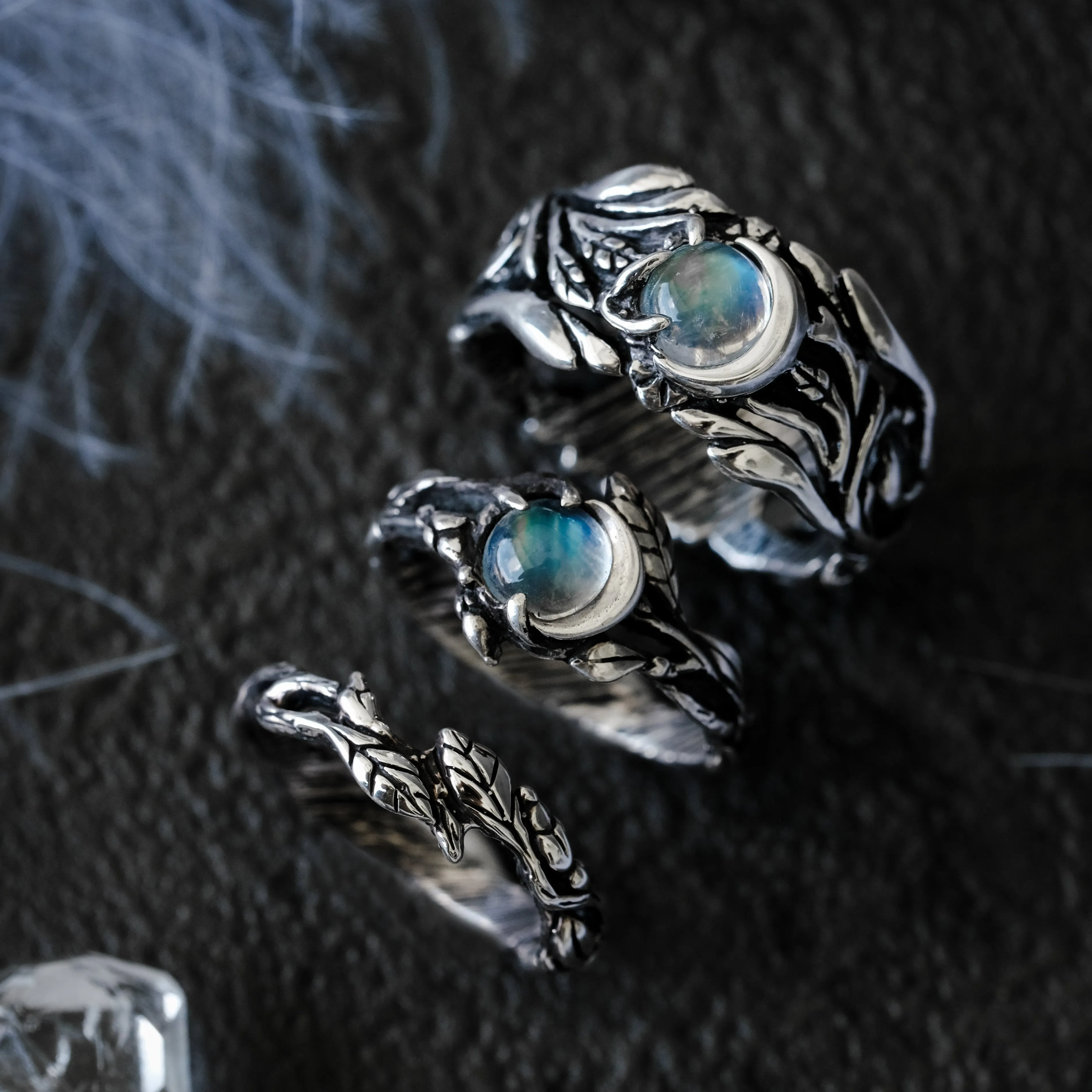 Silver Wedding Rings Set For Him and Her "Luna"