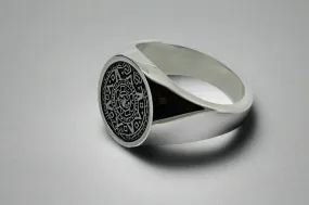 small Mayan calendar signet ring - sterling silver