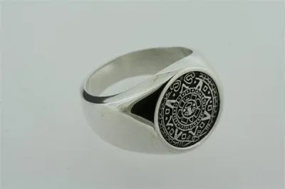 small Mayan calendar signet ring - sterling silver