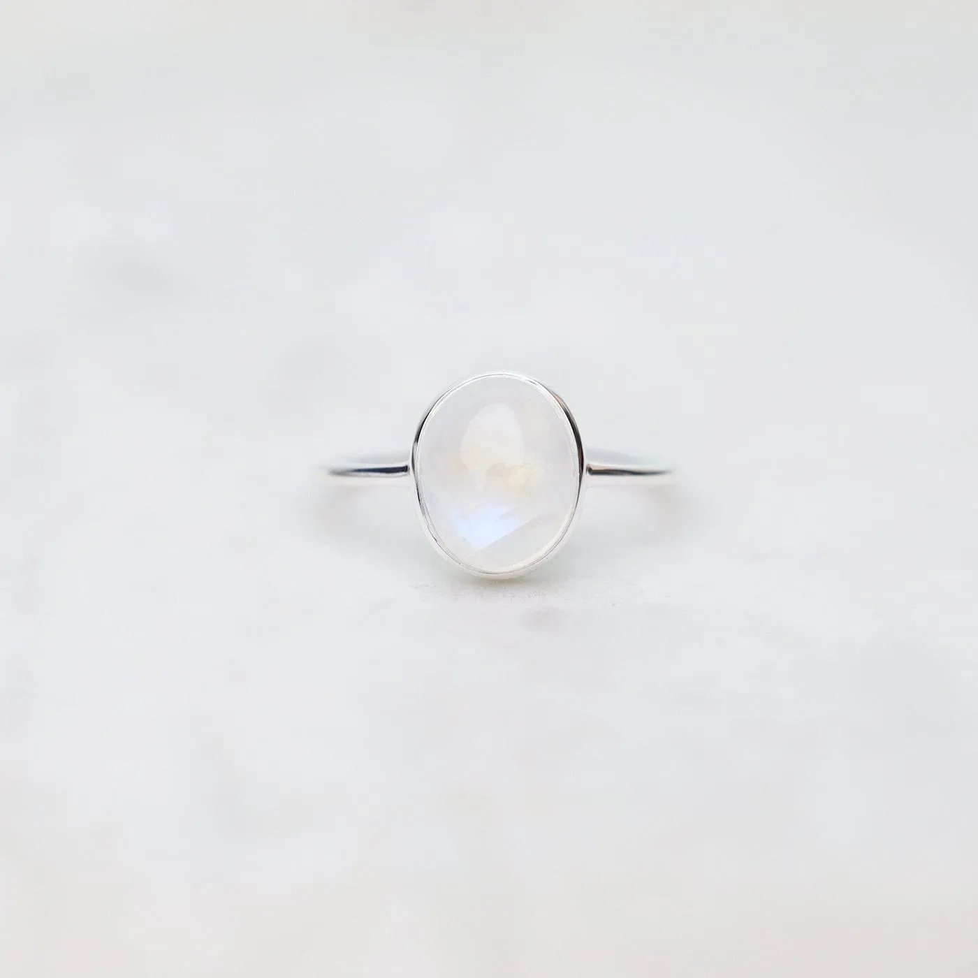Sterling Silver Bezel Set Rainbow Moonstone Cabochon Ring