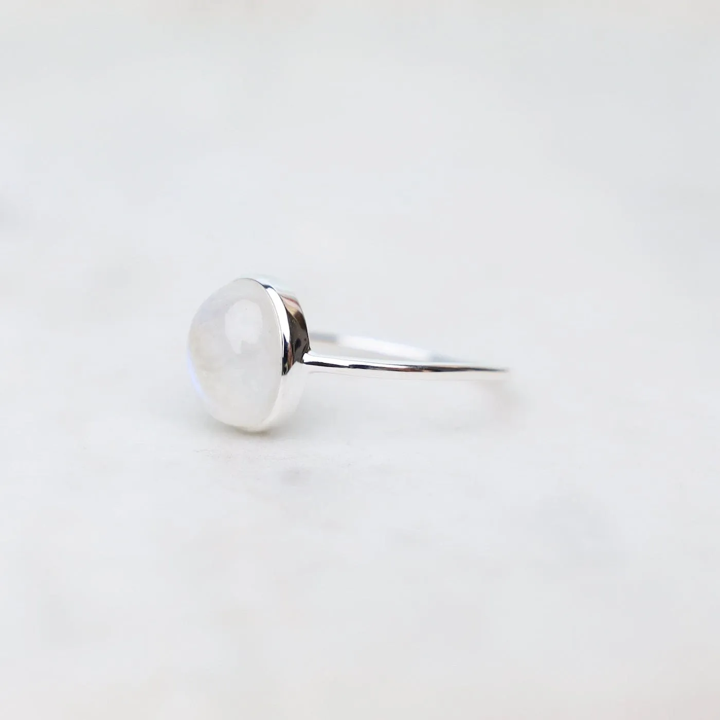 Sterling Silver Bezel Set Rainbow Moonstone Cabochon Ring