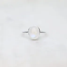 Sterling Silver Bezel Set Rainbow Moonstone Cabochon Ring